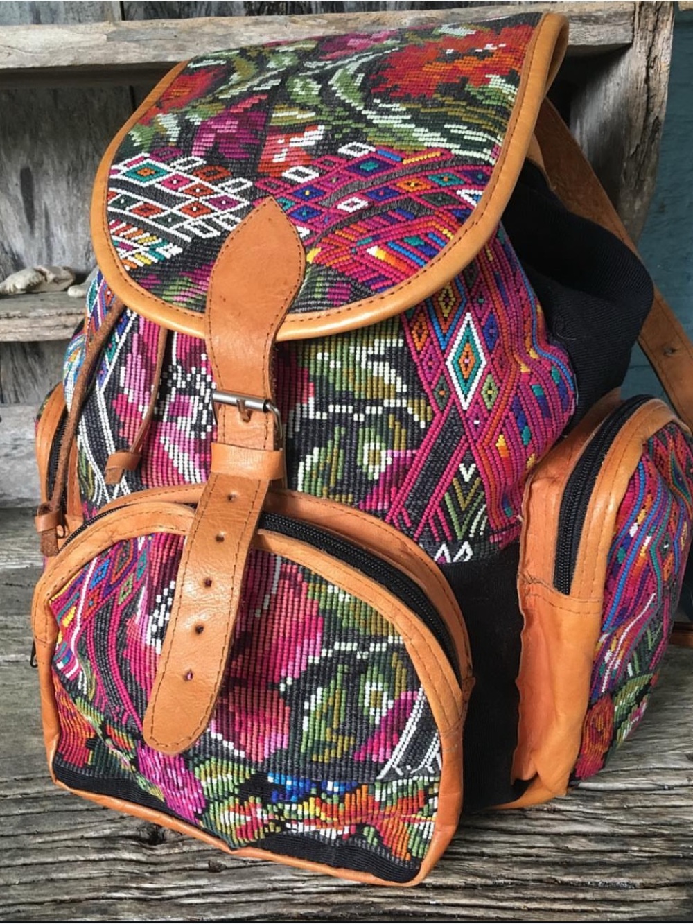 Vintage Guatemalan Leather Embroidered Backpack